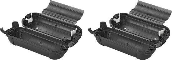 2x Stekkersafes / veiligheidsboxen / bescherming voor Schuko stekkerverbindingen - kunststof zwart - IP44 - 21 x 8 x 8,5 cm van Smartwares