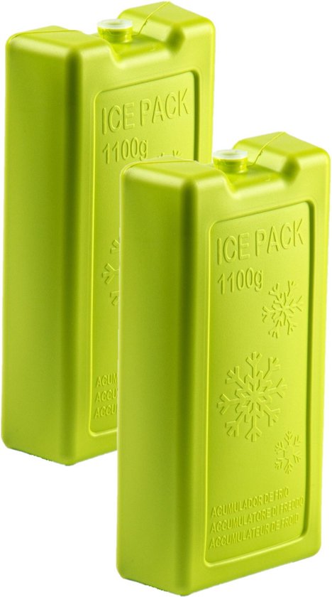 2x stuks 1100 grams koelelementen 22 x 11.5 x 5 cm groen plastic van Sunware