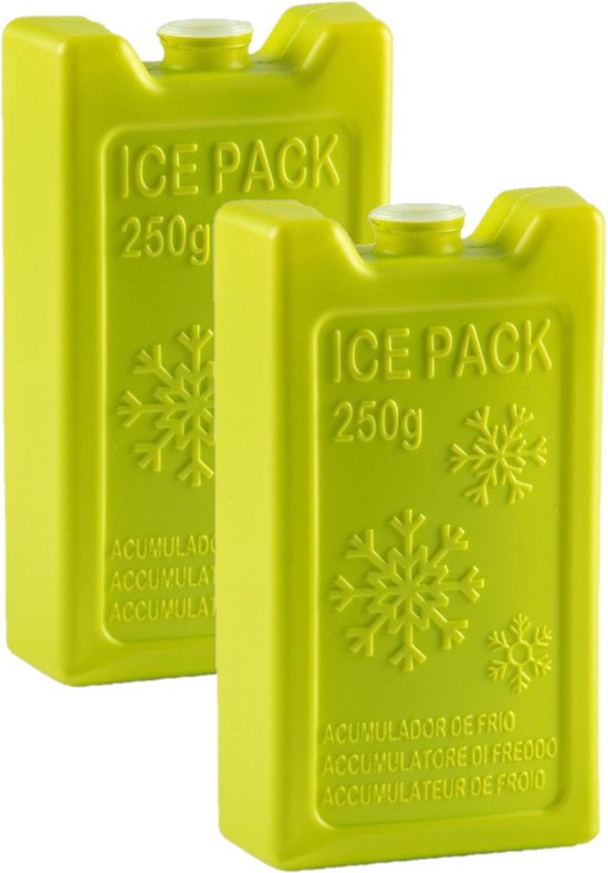 2x stuks 250 grams koelelementen 13 x 7.5 x 3 cm groen plastic van Sunware