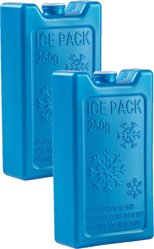 2x stuks 250 grams koelelementen 13 x 7.5 x 3 cm kobalt blauw kunststof met sneeuwvlokken print van Summit.