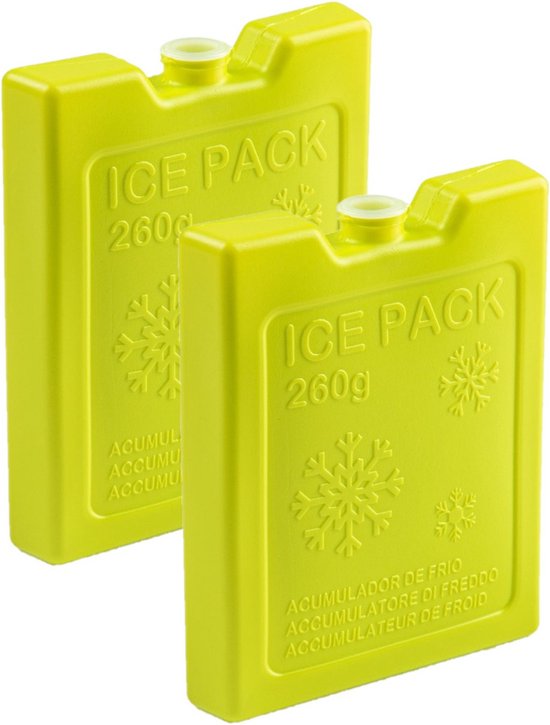 2x stuks 260 grams koelelementen 13 x 10.5 x 2 cm groen plastic van Orange85