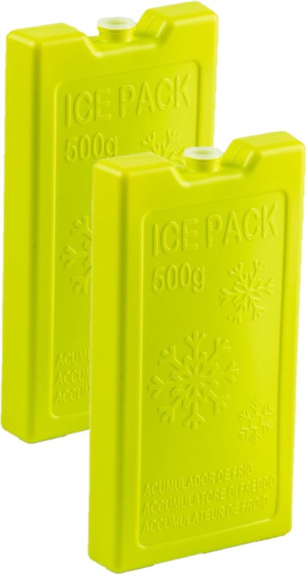 2x stuks 500 grams koelelementen 20 x 10.5 x 2.5 cm groen plastic van Fine Asianliving