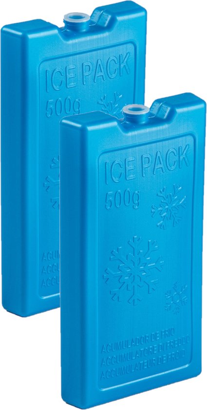 2x stuks 500 grams koelelementen 20 x 10.5 x 2.5 cm kobalt blauw kunststof met sneeuwvlokken print van MaxxGarden