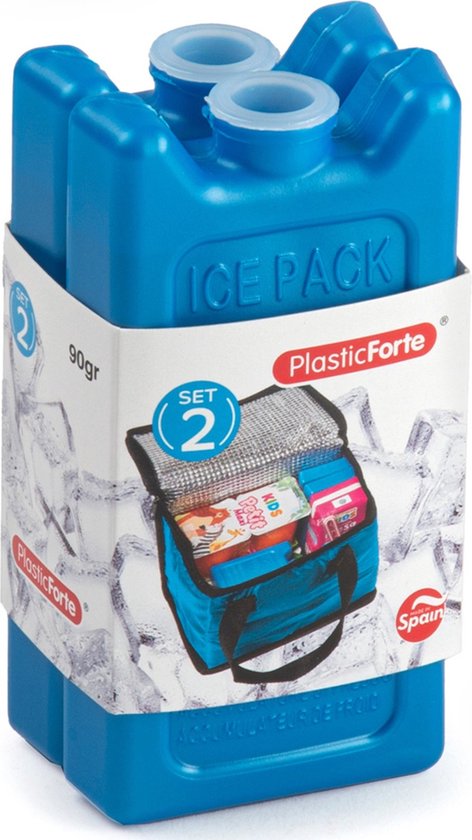 2x stuks 90 grams koelelementen 11 x 5.5 x 2 cm kobalt blauw kunststof met sneeuwvlokken print van Bo-Camp