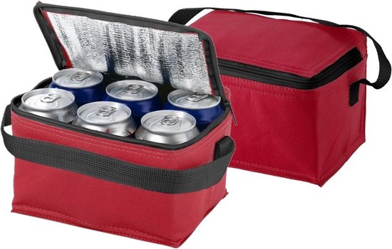 2x stuks kleine koeltas rood/zwart 20 cm voor 6/sixpack blikjes - 3,5 liter - Koelboxen/koeltassen - Lunchtrommel van Benson