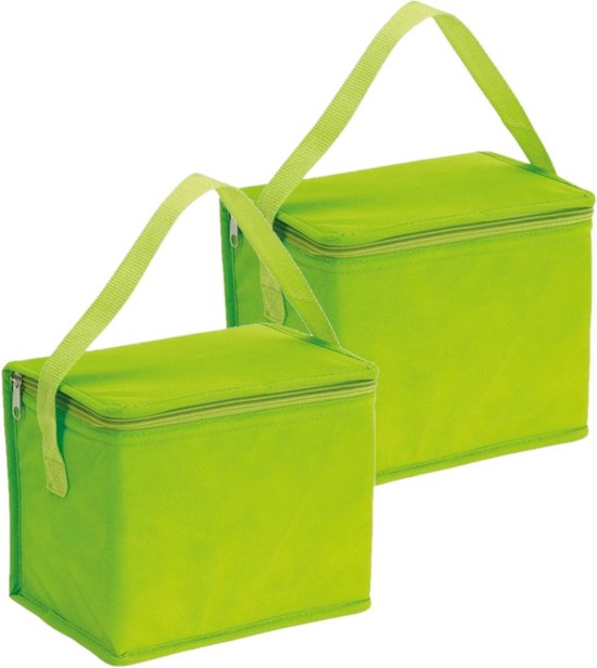 2x stuks kleine koeltassen voor lunch groen 20 x 13 x 17 cm 4.5 liter - Koeltassen van Benson