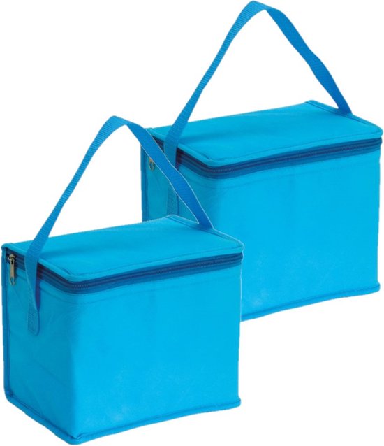 2x stuks kleine koeltassen voor lunch lichtblauw 20 x 13 x 17 cm 4.5 liter - Koeltassen van Folat