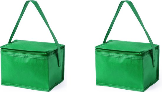 2x stuks kleine mini koeltasjes groen sixpack blikjes - Compacte koelboxen/koeltassen van AutoStyle