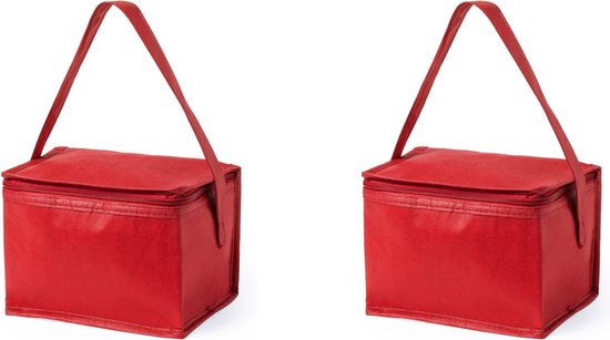 2x stuks kleine mini koeltasjes rood sixpack blikjes - Compacte koelboxen/koeltassen van E&A Trends Products