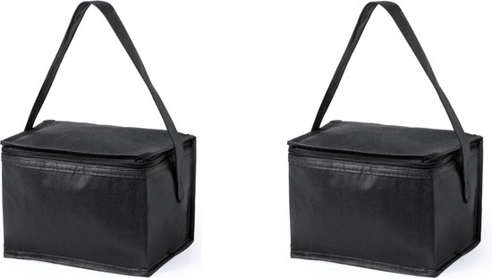 2x stuks kleine mini koeltasjes zwart sixpack blikjes - Compacte koelboxen/koeltassen van Casibre.
