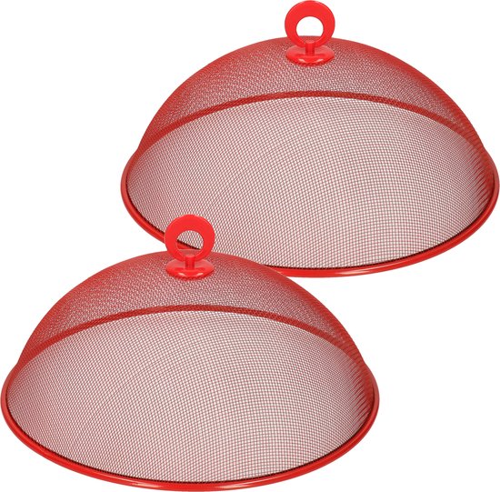 2x stuks metalen vliegenkap/voedselkap rood rond 30 cm - Afdekkappen/vliegenkappen van Benson