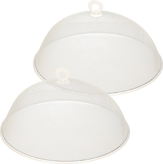 2x stuks metalen vliegenkap/voedselkap wit rond 35 cm - Afdekkappen/vliegenkappen