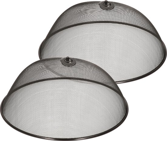 2x stuks metalen vliegenkap/voedselkap zwart rond 35 cm - Afdekkappen/vliegenkappen