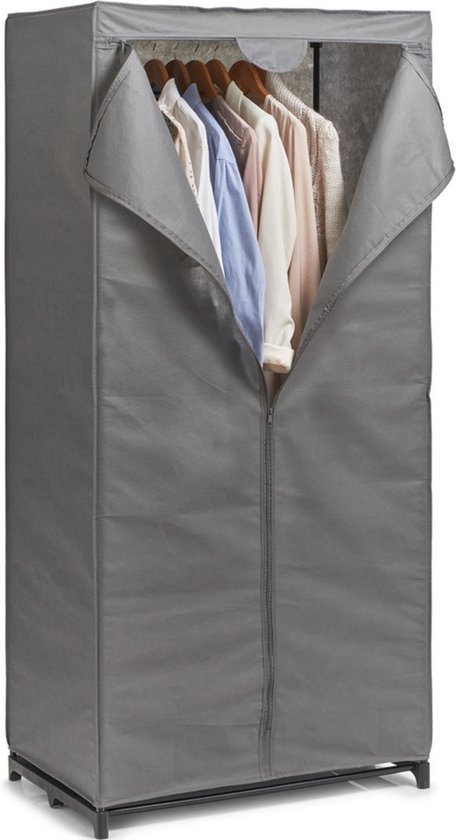 2x stuks mobiele opvouwbare kledingkasten met grijze hoes 160 cm - Zeller - Kleding opbergers/opbergen - Kledingkasten - Camping/zolder kasten - Stoffen kasten opvouwbaar van Zeller