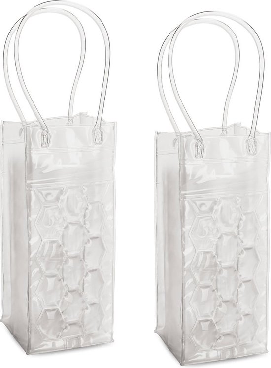 2x stuks transparante PVC koeltas draagtas voor flessen 25 cm - Handige koeltassen voor wijnflessen/frisdrankflessen voor onderweg van OTC Stores
