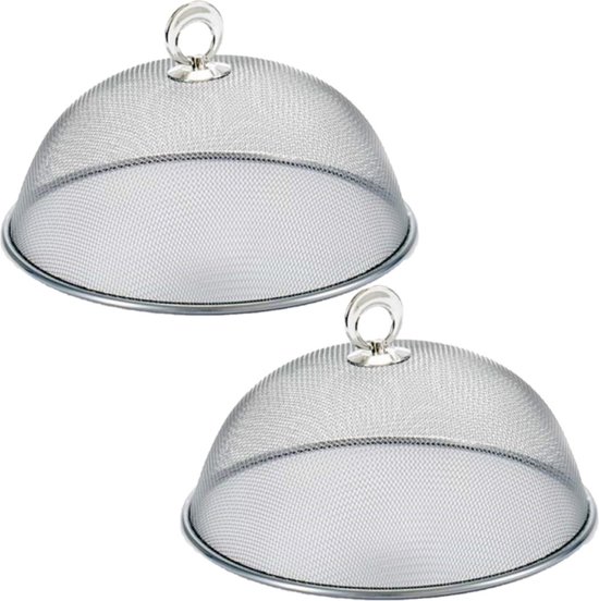 2x stuks vliegenkap/voedselkap voor voedsel van metaal 25 cm - Eten/voedsel beschermen tegen ongedierte - Afdekkappen van MobiLock