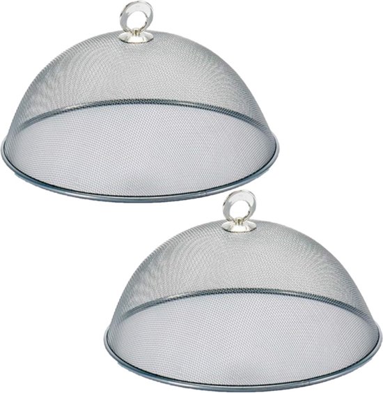 2x stuks vliegenkap/voedselkap voor voedsel van metaal 30 cm - Eten/voedsel beschermen tegen ongedierte - Afdekkappen van Merkloos