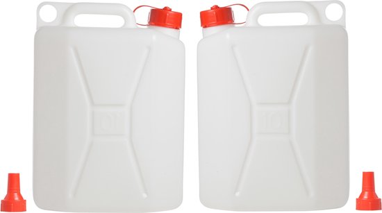 2x stuks voedselgeschikte jerrycan/watertank 10 liter - Survival en outdoor artikelen - Kampeerartikelen van Enrico.