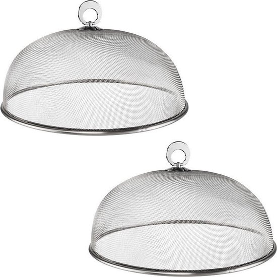 2x Vliegenkappen zilver voor voedsel 30 cm voedselkappen - Eten/voedsel beschermen tegen ongedierte - Afdekkappen/vliegenkappen