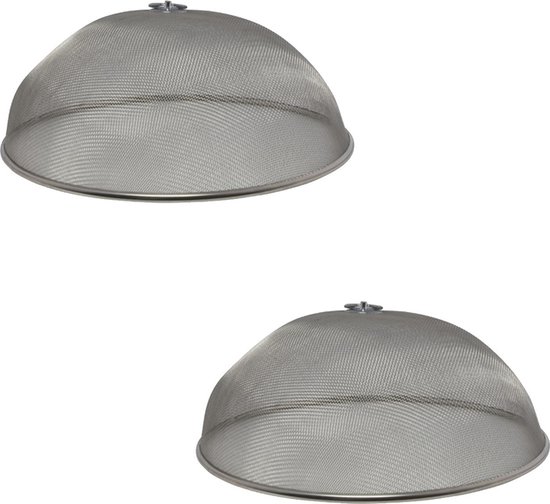 2x Vliegenkappen zilver voor voedsel 35 cm voedselkap - Eten/voedsel beschermen tegen ongedierte - Afdekkappen/vliegenkappen van V-Part