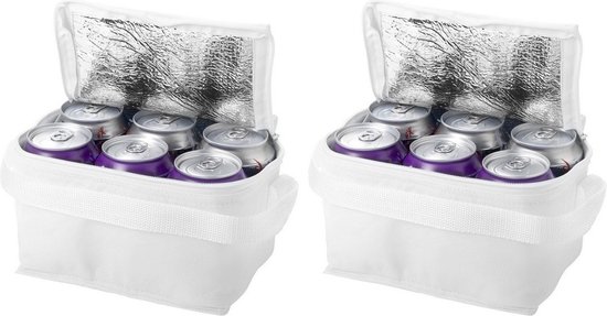 2x Witte mini koeltassen 20 cm voor 6/sixpack blikjes - 3,5 liter - Compacte koelbox/koeltas - Lunchtrommel/lunchtas - Kleine blikjeskoelers van SportX