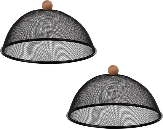 2x Zwarte vliegenkappen voor voedsel 30 cm - Voedselkap - Eten/voedsel beschermen tegen ongedierte - Afdekkappen/vliegenkappen van Benson