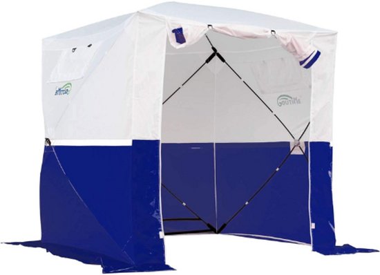 2x2M Waterdichte Opvouwbare Camping Barnum - 2-3 Personen Kampeertent - Vouwtent - Montagetent - Onmiddellijke Installatie - Werktent (Wit En Blauw) van Merkloos
