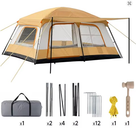 3-4 Persoons Campingtent - Waterdichte Buitentent met Uitklapbaar Afdak - Ruime Draagbare Familietent - Voor Wandelen, Picknicken en Reizen