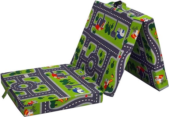3-Delig Vouwmatras Logeerbed - Schuimmatras 190 x 70 cm Groen/Blauw van Merkloos