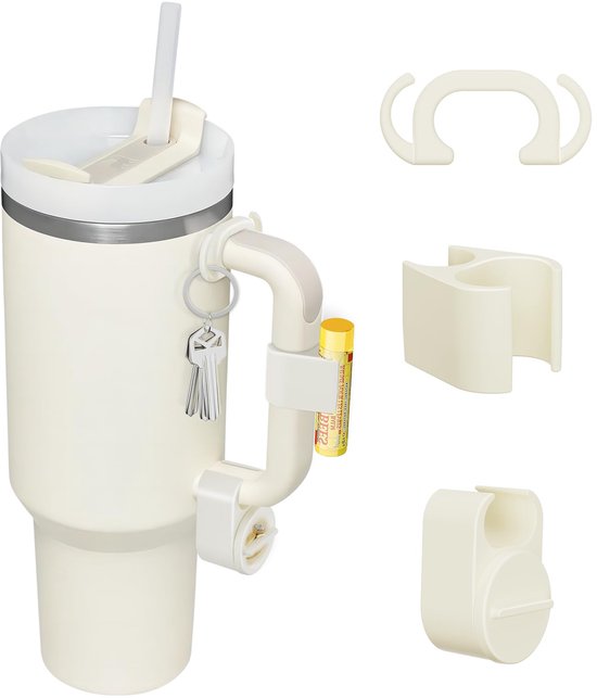 3-delige accessoire set, geschikt voor Stanley Cup 40oz en 30oz Quencher H2.0 bekers, inclusief ringvormige houder, lippenbalsemhouder en sleutelhouder, voor Stanley Cup accessoires 40oz clip-on handvat accessoire.