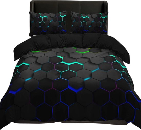 3-Delige Dekbedovertrekset (1+2): Modern Honingraat Patroon - 200x200cm van Merkloos