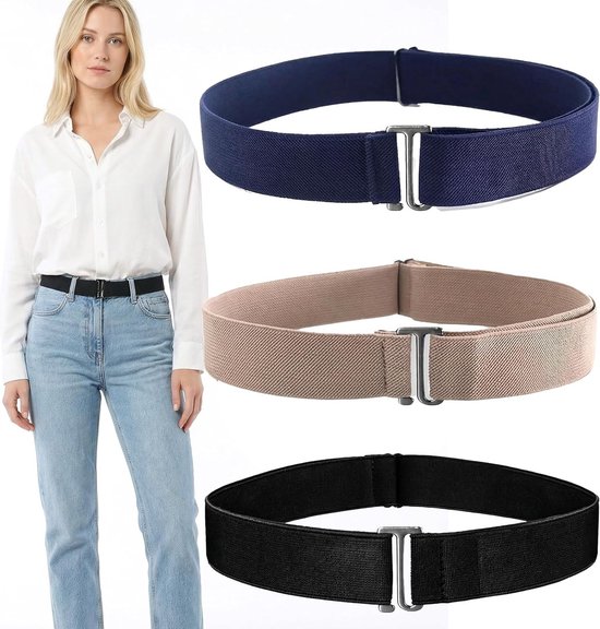 3-delige Onzichtbare Elastische Riem voor Vrouwen - Verstelbare Stretch Riem met Haaksluiting voor Jeans, Broeken en Jurken
