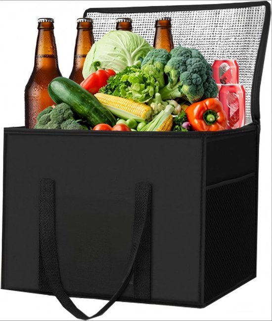 3-delige set van geïsoleerde tassen van non-woven materiaal, opvouwbare geïsoleerde tas, geïsoleerde lunchtas geschikt voor gebruik in de auto, barbecues, kamperen, picknicks in de buitenlucht en boodschappen,Zwart - 14*14*17 cm