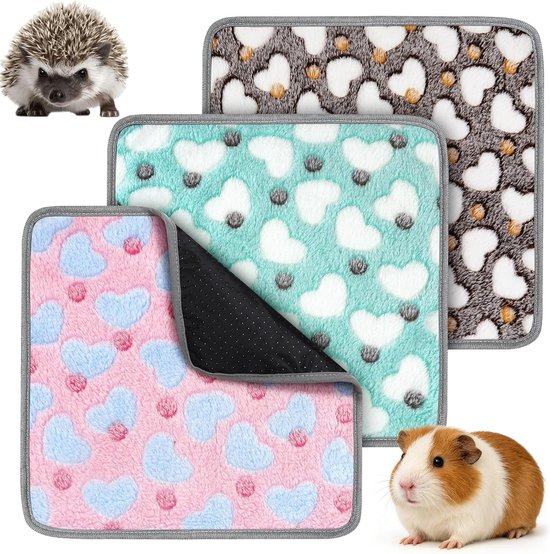 3-delige Waterdichte Cavia Dekens - Herbruikbare Fleece Bedekking voor Kleine Dieren, Wasbare Pee Pads en Zachte Slaapmat voor Hamsters, Fretten en Kittens