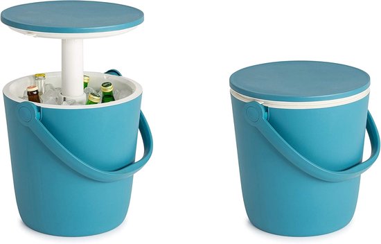 3-in-1 Koelbox met Verstelbare Tafel – Cocktailtafel & Bijzettafel – 15L Inhoud – Ideaal voor Tuin, Strand en Terras – Dubbelwandig – Blauw van Merkloos