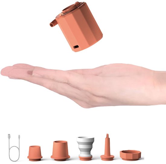 3-in-1 luchtpomp - Luchtpomp & luchtcompressor & lantaarn - met 5 mondstukken - USB oplaadbare zakpomp/opblaaspomp - voor luchtbed / zwemring / vacuumzakken kleding - oranje van Merkloos