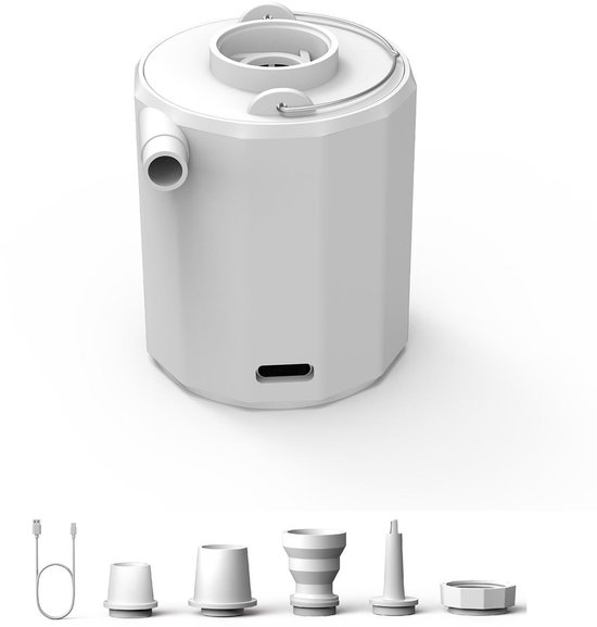3-in-1 luchtpomp - Luchtpomp & luchtcompressor & lantaarn - met 5 mondstukken - USB oplaadbare zakpomp/opblaaspomp - voor luchtbed / zwemring / vacuumzakken kleding - Wit van Merkloos
