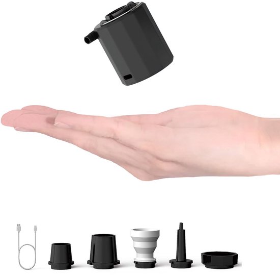 3-in-1 luchtpomp - Luchtpomp & luchtcompressor & lantaarn - met 5 mondstukken - USB oplaadbare zakpomp/opblaaspomp - voor luchtbed / zwemring / vacuumzakken kleding - zwart van Merkloos