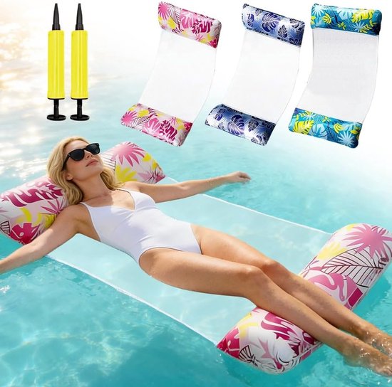 3-in-1 opblaasbare waterhangmat voor zwembad en strand, XL luchtmatras, zwembadspeelgoed en wateraccessoires voor optimaal plezier