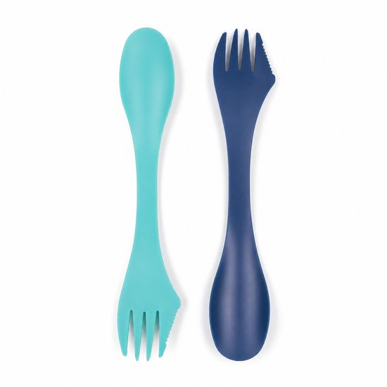 3-in-1 Spork Set - 2 Stuks - Herbruikbaar Campingbestek - 17,5 cm - Turquoise/Blauw