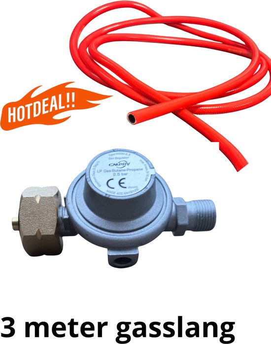 3 meter gasslang met gasdrukregelaar van Merkloos