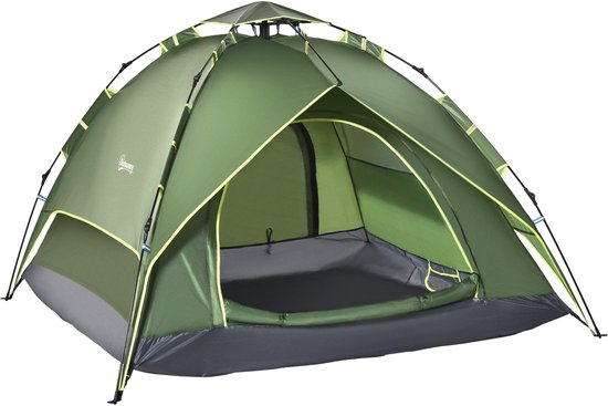 3-Persoons Popuptent Donkergroen - 210x210x140 cm Waterdichte & UV-bestendige Familientent voor 2 Volwassenen + 1 Kind – Geschikt voor alle Seizoenen, Kamperen en Festivals van Merkloos