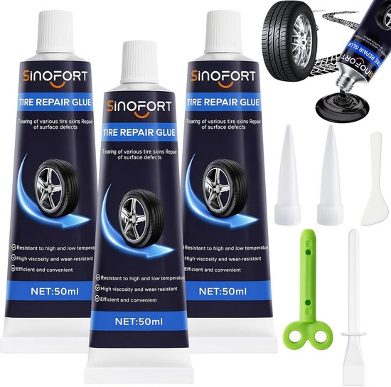 3 stuks 50 ml bandenlijm zwart met mondstuk en schraper - snel repareren van bandenscheuren voor auto fiets motor van Merkloos