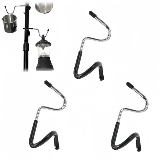 3 stuks - Camping Tent Light Hook - Buitenverlichtingshaken voor Camping - Lantaarnhaak - Keukenplankhaak - Buitenverlichtingshaak - Stevig - Multifunctioneel - Zwart - 14*5cm - Geschikt voor tentverlichting, garages, keukens