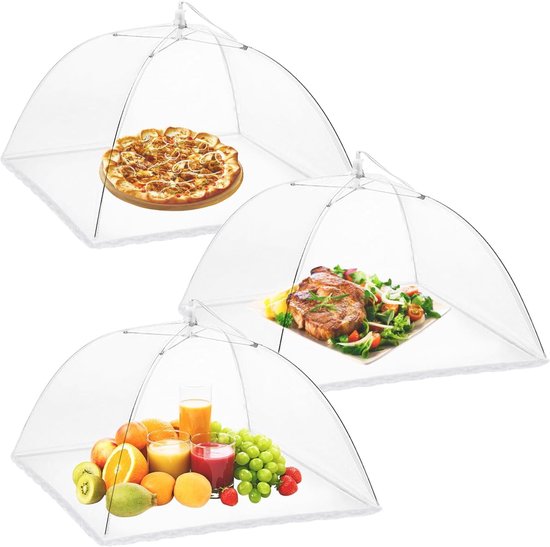 3 Stuks voedselhoezen - Buitengaas voedselhoezen - Opvouwbare schotelhoezen - 14 inch - Fijn net tegen fruitvliegjes - Opvouwbaar - Opvouwbaar - Paraplu voedseltent - Voor buiten, picknick, feest, barbecue