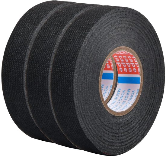 3 stuks, zelfklevende weefselband, auto-isolatietape, weefselband, zelfklevende autokabelboom, wikkelband voor auto, motorfiets, 19 mm x 15 m