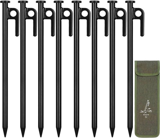 30 cm campingharingen met haken - set van 8 stuks, bevestigingsspijkers voor harde vloer - stalen tentstokken - inclusief duurzame stoffen tas - grondpen voor trampoline - geschikt voor tuin, camping en buiten van TecTake