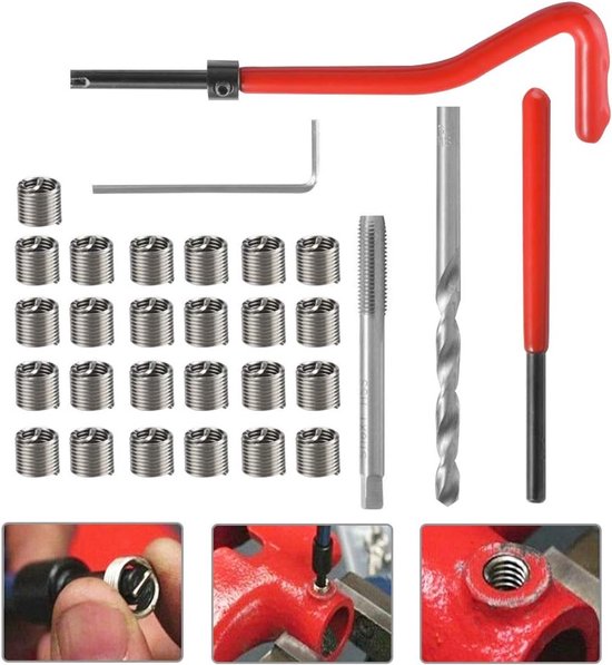 30-delig Schroefdraadreparatieset, M6 x 1,0 mm Compatibel Set voor Intern Schroefdraadreparatie Schroefdraadreparatie Draadinsert Kit Helicoil Schroefdraad/herdraad reparatieset voor Auto