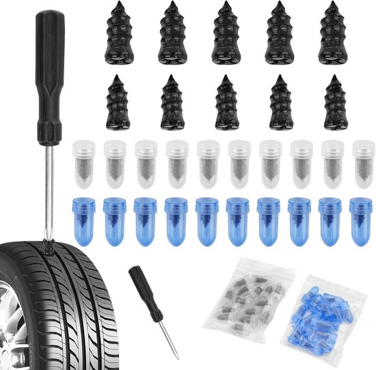 30-delige Bandenreparatieset met Rubberen Spijkers en Schroevendraaier van Merkloos