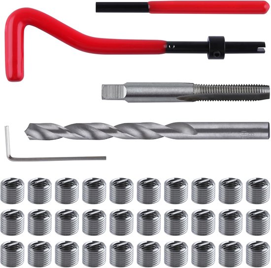 30-delige M8x1.25 Draadreparatieset, Metrische Draadinzetkit met HSS Boren, Inzetten, Tappen, Breekinstallatiegereedschap, Draagbaar Hersteltool voor Auto Reparatie